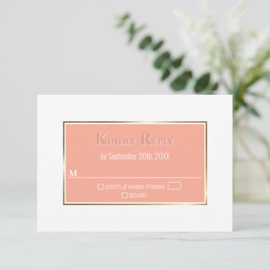 Modern Simple Coral Gold Lijst Wedding RSVP (Staand voorkant)