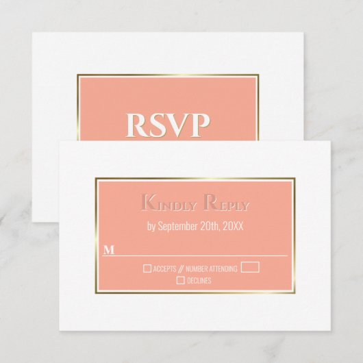 Modern Simple Coral Gold Lijst Wedding RSVP (Voorkant / Achterkant)