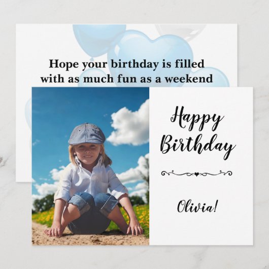 Modern Simple Custom Photo Birthday Greeting Card Kaart (Voorkant / Achterkant)
