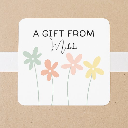 Modern Simple Cute Girly Floral A Gift From Vierkante Sticker