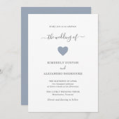 Modern Simple Cute Heart Dusty Blue Wedding Kaart (Voorkant / Achterkant)