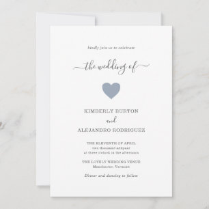 Modern Simple Cute Heart Dusty Blue Wedding Kaart