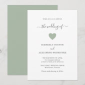 Modern Simple Cute Heart Green Sage Wedding Kaart (Voorkant / Achterkant)