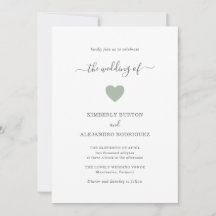 Modern Simple Cute Heart Green Sage Wedding