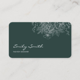 Modern Simple Dark Blue Flower Line Art QRCode Visitekaartje