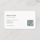 Modern Simple Dark Blue Flower Line Art QRCode Visitekaartje (Achterkant)