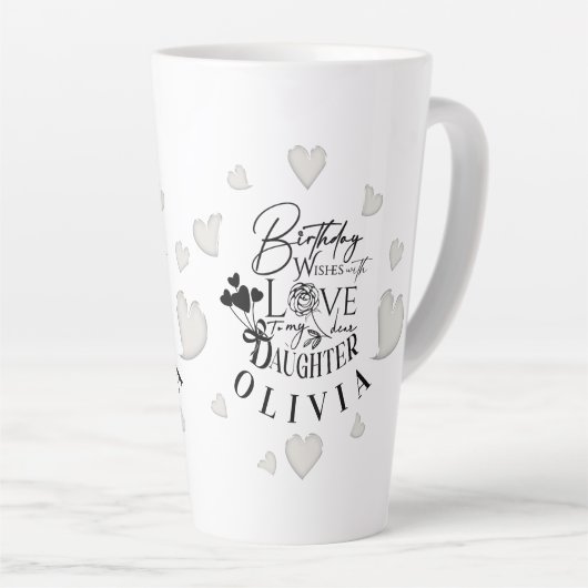 Modern Simple Daughter Birthday Design Latte Mok (Rechterhoek)