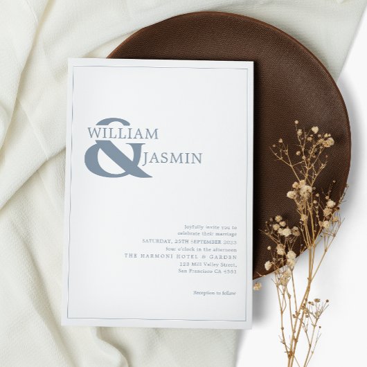 Modern Simple Dusty Blue Borderred Wedding Kaart