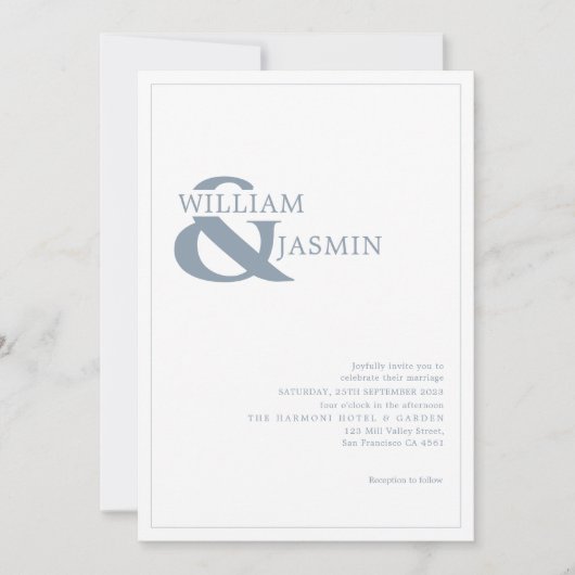 Modern Simple Dusty Blue Borderred Wedding Kaart (Voorkant)