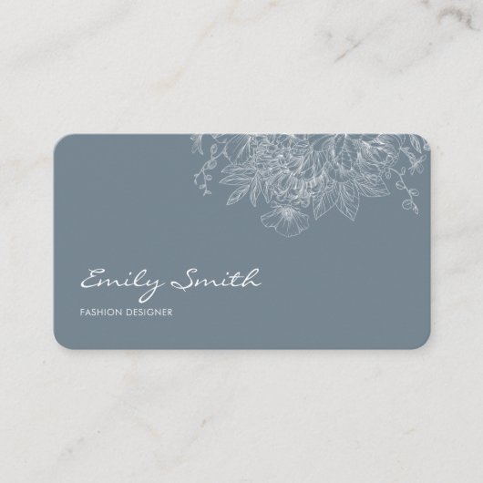 Modern Simple Dusty Blue Flower Line Art QR Code  Visitekaartje (Voorkant)
