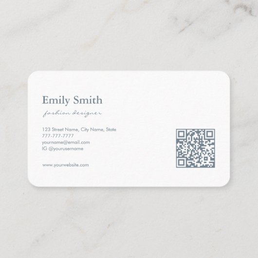 Modern Simple Dusty Blue Flower Line Art QR Code  Visitekaartje (Achterkant)