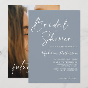 Modern Simple Dusty Blue met foto-Vrijgezellenfees Kaart