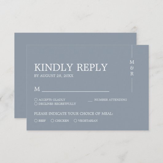 Modern Simple Dusty Blue Monogram Weddenschap RSVP Kaartje (Voorkant / Achterkant)