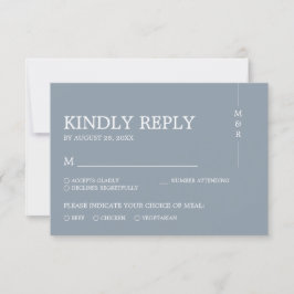 Modern Simple Dusty Blue Monogram Weddenschap RSVP Kaartje