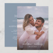 Modern Simple Dusty Blue Script Photo Wedding Kaart (Voorkant / Achterkant)