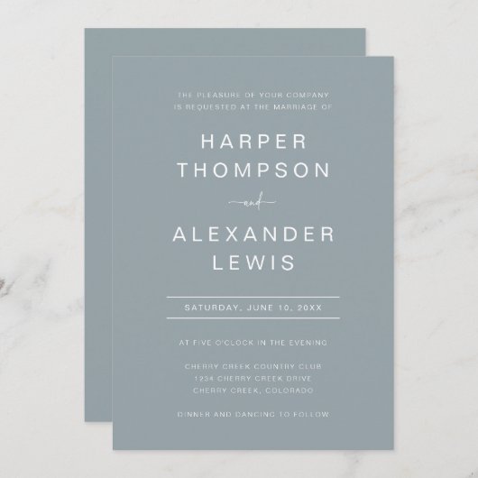 Modern Simple Dusty Blue Typography Wedding Kaart (Voorkant / Achterkant)