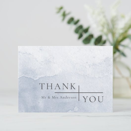 Modern Simple Dusty Blue Waterverf Wedding Bedankkaart (Staand voorkant)