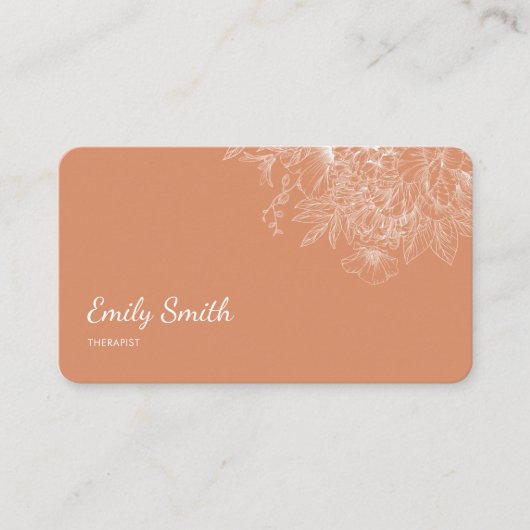 Modern Simple Dusty Orange Flower Line Art QRCode Visitekaartje (Voorkant)