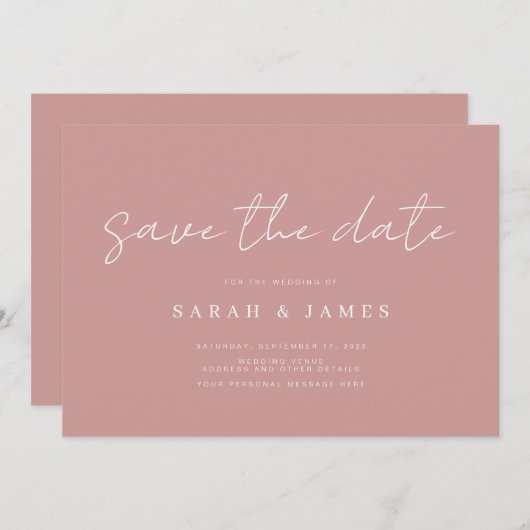 Modern Simple Dusty Roos Wedding Save the Date (Voorkant / Achterkant)