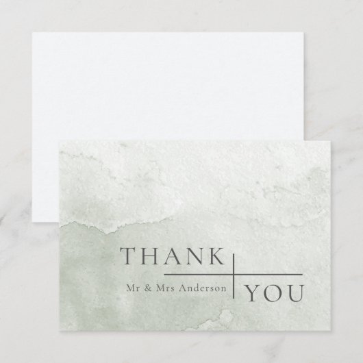 Modern Simple Dusty Sage Waterverf Wedding Bedankkaart (Voorkant / Achterkant)