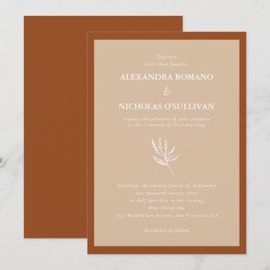 Modern Simple Earth Tones Terracotta Wedding Kaart (Voorkant / Achterkant)