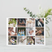 Modern Simple Elegant 12 Photo Collage Wedding Bedankkaart (Staand voorkant)