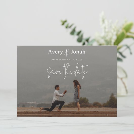 Modern Simple Elegant 4 Photo Wedding Save The Date (Staand voorkant)