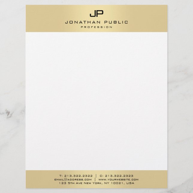 Modern Simple Elegant Monogram Gold And White Briefhoofd (Voorkant)