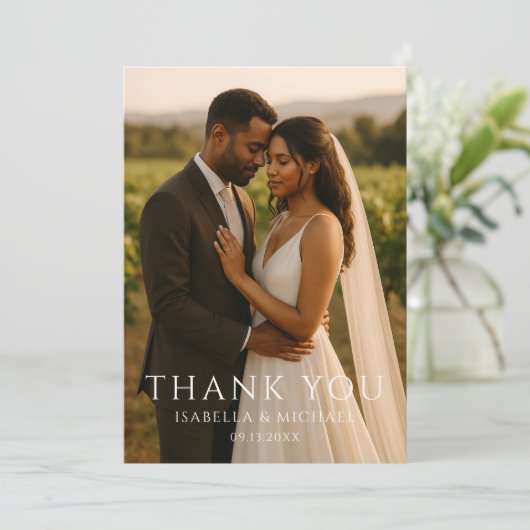 Modern Simple Elegant Photo Wedding Thank You Bedankkaart (Staand voorkant)
