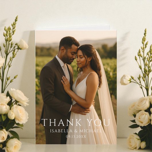 Modern Simple Elegant Photo Wedding Thank You Bedankkaart