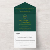Modern Simple Emerald Green Gold Monogram Weddensc All In One Uitnodiging (Binnen)