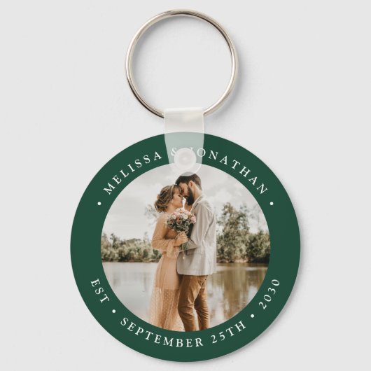 Modern Simple Emerald Green Photo Wedding Favor Sleutelhanger (Voorkant)