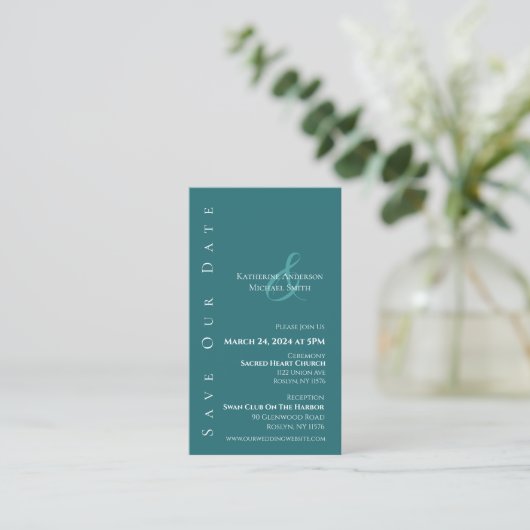 Modern Simple-Emerald Green-Save the Date- Visitekaartje (Staand voorkant)