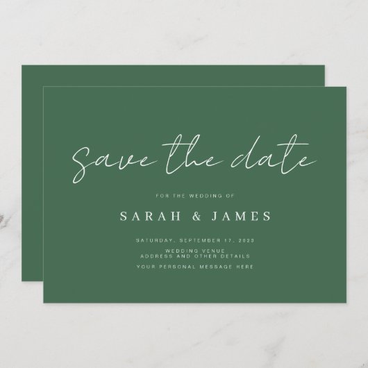 Modern Simple Emerald Green Wedding Save the Date (Voorkant / Achterkant)