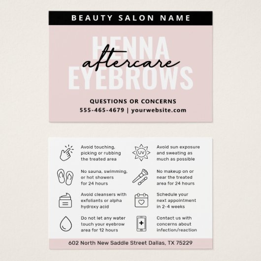 Modern Simple Eyebrow Tint Henna Brows Aftercare Visitekaartje (Voorkant /achterkant)
