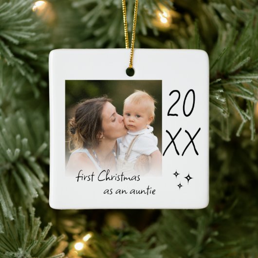 Modern Simple First Christmas As Auntie Photo Keramisch Ornament (Boom)