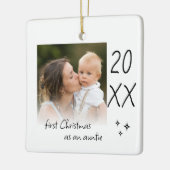 Modern Simple First Christmas As Auntie Photo Keramisch Ornament (Links)