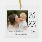 Modern Simple First Christmas As Auntie Photo Keramisch Ornament (Voorkant)