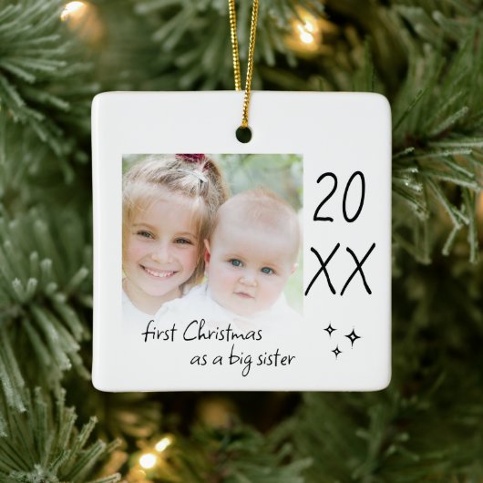 Modern Simple First Christmas As Big Sister Photo Keramisch Ornament (Boom)