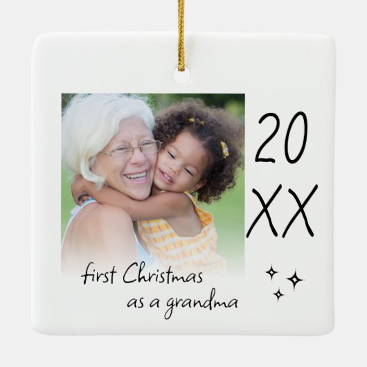 Modern Simple First Christmas As Grandma Photo Keramisch Ornament (Achterkant)
