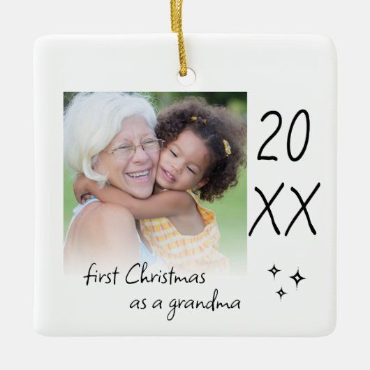 Modern Simple First Christmas As Grandma Photo Keramisch Ornament (Voorkant)