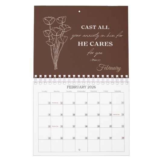 Modern Simple Floral Christian Kalender (Feb 2026)