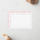 Modern Simple Floral Pink Plaid Flat Note Card Notitiekaartje (Voorkant / Achterkant in situ)