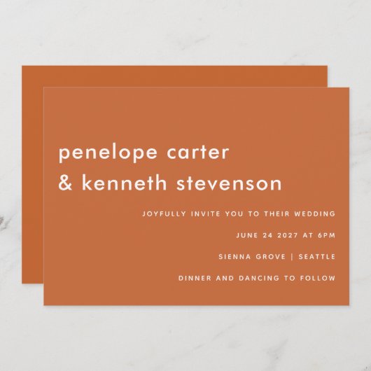 Modern Simple Font Boho Burnt Oranje Wedding Kaart (Voorkant / Achterkant)