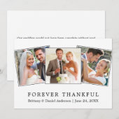 Modern Simple Forever Thankful 3 Photo Wedding Bedankkaart (Voorkant / Achterkant)