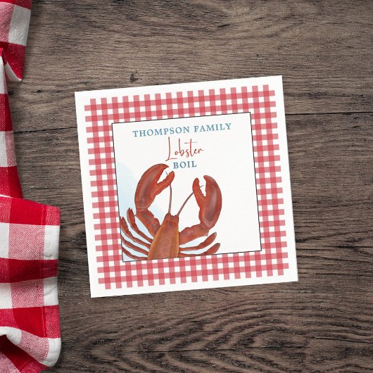 Modern Simple Gingham Lobster Seafood Whimsical Servet