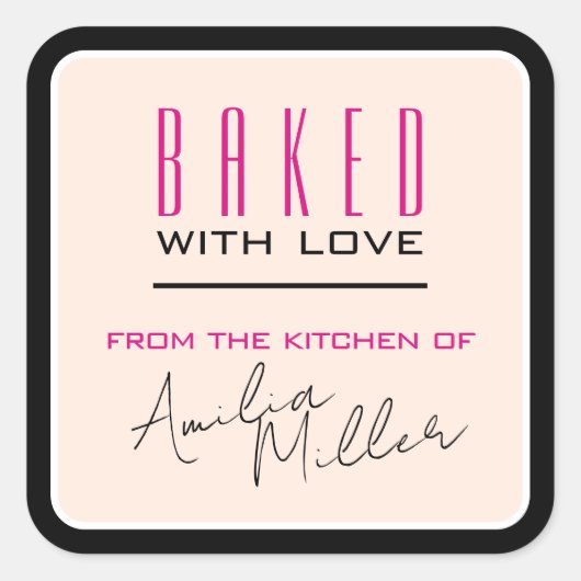 Modern Simple Girly Pink en Black Baking Luxury Vierkante Sticker (Voorkant)