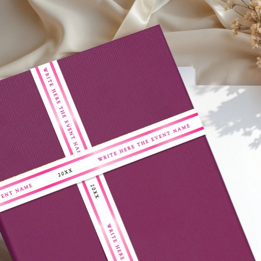 Modern Simple Girly White Pink Stripe Typography Satijnen Lint