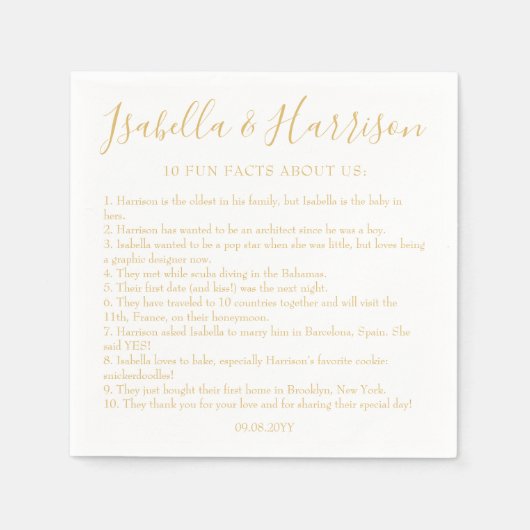 Modern Simple Gold Fun Facts Wedding Napkins Servet (Voorkant)