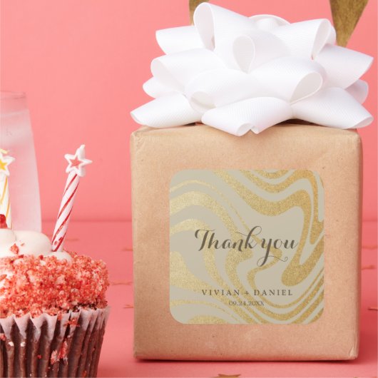 Modern Simple Gold Minimalist Wedding Vierkante Sticker (Feest)